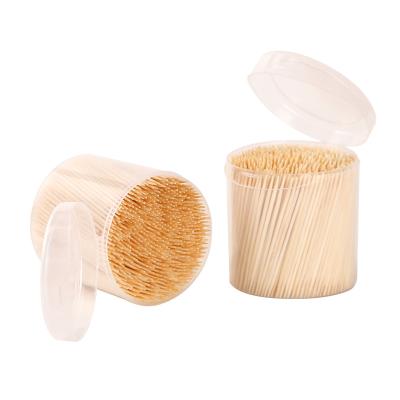 China Manufacturer Wholesale Disposable 65mm*2.0mm 500 PCs Dental Care Wooden Fruit Bamboo Pick Toothpick Holder Bamboo Jar for sale