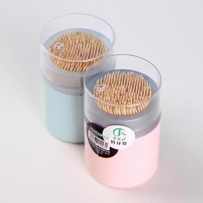 China Custom Sustainable High Quality Portable Dental Care Double Side Label Plastic Bamboo Toothpick Packed Jars Bottle Box Holder for sale