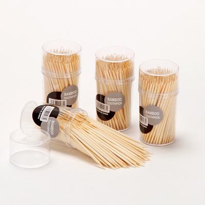 China Disposable Manufacturer Wholesale Low MOQ 65mm*2.0mm Transparent Eco Friendly Bamboo Wooden Toothpick 150pcs Holder Bottle for sale