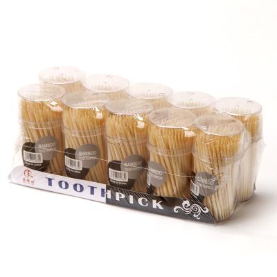 China Low MOQ Wholesale 150pcs of Disposable Custom Label 65mm*2.0mm Transparent Smooth Bamboo Wooden Toothpick Holder Bottle for sale