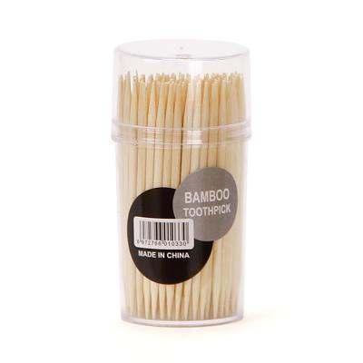 China Wholesale High Quality Disposable Dental Care Disposable Double Side Toothpick Holder Transparent Bamboo Wooden Bottle for sale