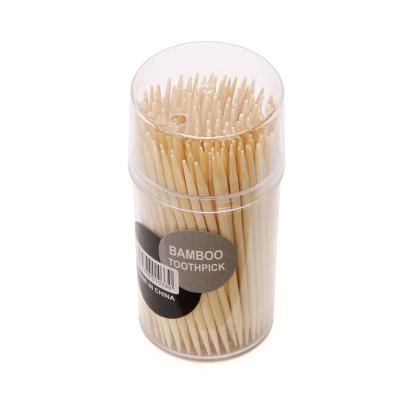 China Hot Sale Disposable Low MOQ 65mm*2.0mmTransparent Food Sticks Toothpick Holder Eco Friendly Bamboo Wooden Bottle 150pcs for sale