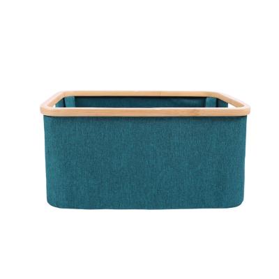 China Sustainable Folding Decorative Bamboo Desktop Canvas Fabric Clothes Organizer Box Storage Basket for sale