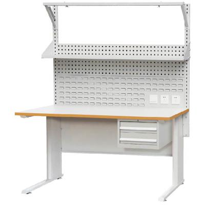 China E600207 L Shaped Leg Drawer Cabinet ESD Workbench with Light, Shelf and Pegboard 300KG for sale