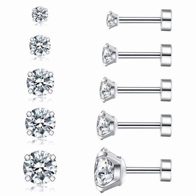 China FASHIONABLE Hypoallergenic Zircon Stud Earrings For Men Girls Women Men Girls Cartilage Statement Fashion Helix Surgical Steel Earrings 5Pairs for sale