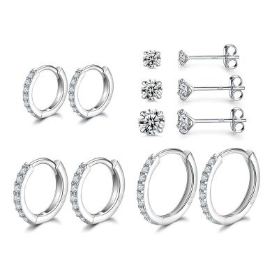 China FASHIONABLE Tiny Mini Hoops Cartilage Zircon Cuff Huggie Earrings Sterling Silver Small Hoop Earrings 3 Pairs For Women Girls for sale