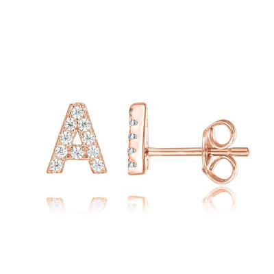 China FASHIONABLE 925 Sterling Silver CZ Simulated Letter Initial Earrings Diamond Stud Earrings Fashion Alphabet for sale