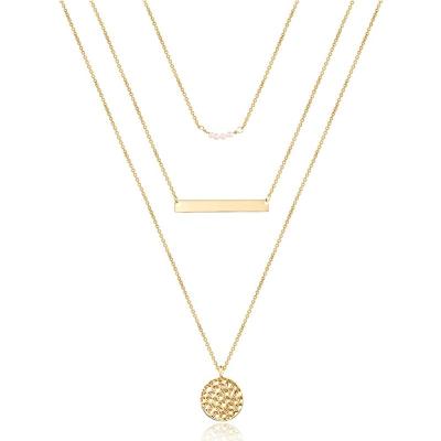 China TRENDY Handmade 14K Gold Plated Multilayer Pendant Necklace Choker Adjustable Layering Necklaces For Women for sale