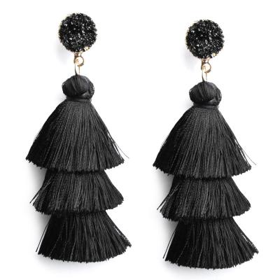 China FASHIONABLE Colorful Layered Druzy Tassel Earrings Bohemian Tiered Stud Dangle Drop Earrings For Women Teen Girls for sale