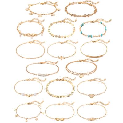 China FASHIONABLE 16Pcs Anklets For Women Girls Gold Silver Two Style Beach Anklet Bracelet Jewelry Anklet Chain Set, Adjustable Size for sale