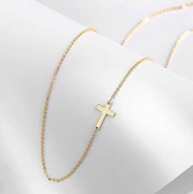 China TRENDY 18k Gold / Silver Plated Simple Tiny Turquoise Cross Necklace Simple Pendant Choker Necklace For Women Girls for sale