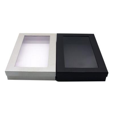 China Recycled Materials Wholesale Luxury Black And White Color Box With Clear PVC Window Gift Clothes Shirt Paper Box For Suits Packing for sale