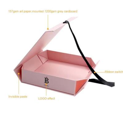 China Foreign Trade High Grade Recycled Magnetic Clothing Folding Box Materials Gift Box Bow Black Ribbon Knot Magnetic Packing Box for sale