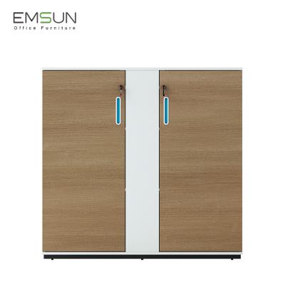 China Latest PANEL Design Short Lockable Wooden Book Rack Inside Storage Sliding Door Office Short Wooden Filing Cabinet for sale