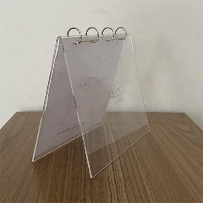 China Good Quality 9 Inch V L T Shape Clear Desk Acrylic Calendar Holder Display Racks for Calendar, Photo or Menu with 2 steel rings for sale