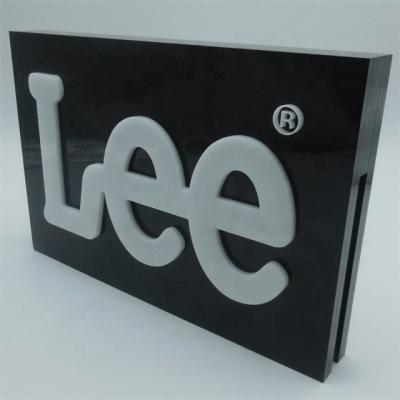 China Good Quality Custom Display Advertising Equipment Desk Top Black Acrylic Sign Blocks with white letters for sale