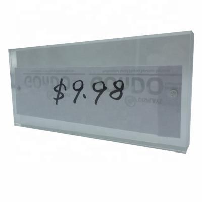 China Good Quality Supermarket Retail Desktop Acrylic Block Magnetic Desk Display Front Facing - Shelf Talker Label Ticket Price Tag Holder for sale