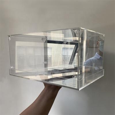 China Good Quality China Wholesale Retail Modern Best Knock-down Slatwall Transparent Storage Clear Acrylic Shoe Box Display with Lids and Brackets for sale