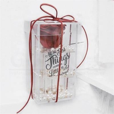 China Good Quality Single Hole Clear Transparent Acrylic Display Rose Box gift luxury acrylic flower square box wholesale with lid for sale