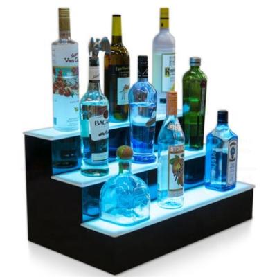 China Good Quality Wholesale 3 Tiers LED Light Illuminated Liquor Bottle Holder Display Rack Acrylic Wine Display for Bars for sale