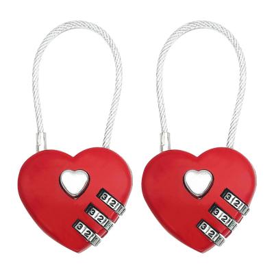 China Zinc Alloy Love Heart Shape Wire Travel Luggage Combination Gift Lock With Cable For School Bag Locker Suitcase for sale