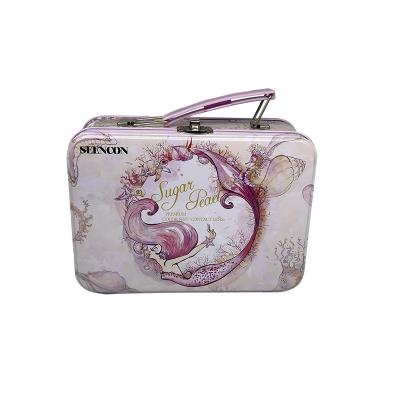 China Recyclable Portable Tin Lunch Box With Key Lock And Printed Keepsake Metal Box for sale