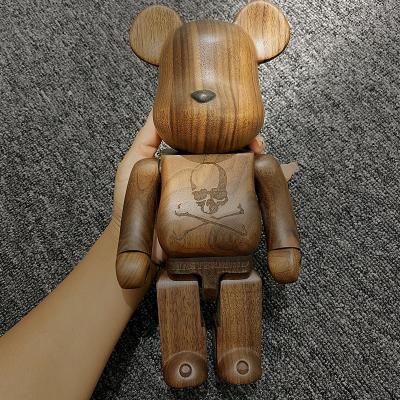 China Toy Drop Shipping 28cm 400% Cartoon Bearbricklys Bear@bricklys Walnut Bearbrick Action Number Wooden Toy for sale