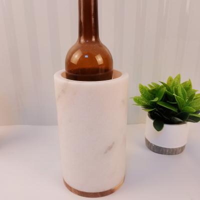 China Disposable White Marble Spliced ​​Wooden Pot Wine Barrel Flower Arrangement for sale