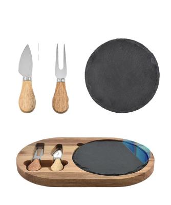 China Slate Disposable Charger Competitive Price Cheese Board Kitchen Knife Bamboo Vegetable Chopper Tray Set for sale