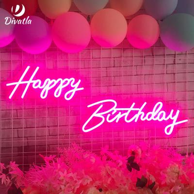 China Hotel DIVATLA drop shipping fast delivery bright pink led neon sign happy birthday neon letters light up for birthday party for sale