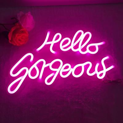 China Hotel Standard Led Neon Sign Hello Gorgeous Pink Color Led Neon Sign for sale