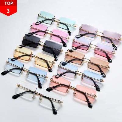 China 2021 Fashion Sunglasses 2021 Designer Rimless Rectangle Square Cheap Vendors Womens Pink Small Metal Frames Sun Glass Sunglasses for sale