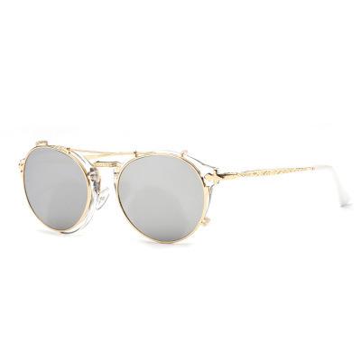 China Fashion Sunglasses Vintage Retro Unisex Round Frames Metal Plastic Clip On 400 Sun Glasses UV Sunglasses for sale