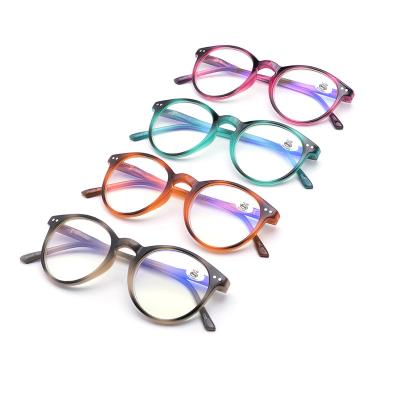 China Wholesale New Fashion Thin Plastic Round Frames Anti Blocking Light Blue Glass Eye Glasses Reading Glasses for sale