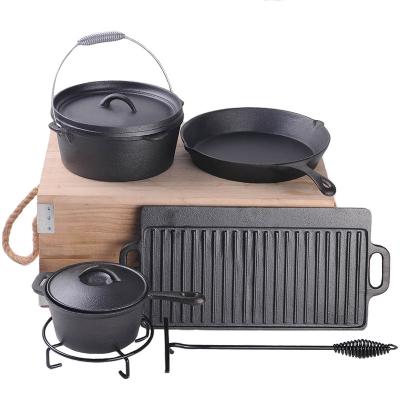 China General Use For Hot Sale Cheap Price Cast Iron Factory Gas And Induction Cooker Outdoor Cookware Set For Camping Manufacturer for sale