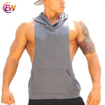 China Wholesale custom viable cotton gym pocket hooded tank top for men for sale