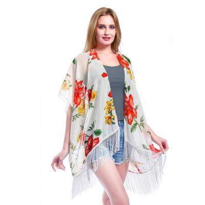 China Customized Simple Muslim Oversized Soft Floral Chiffon Scarf Bandana Summer Poncho Women Poncho Shawl Cape for sale