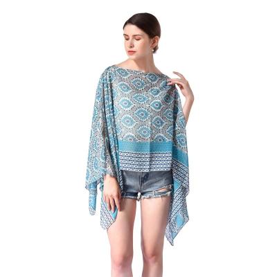 China Soft Chiffon Summer Beach Scarf Poncho High End Femininos Hawaiian Boho Tops With Front Opening for sale