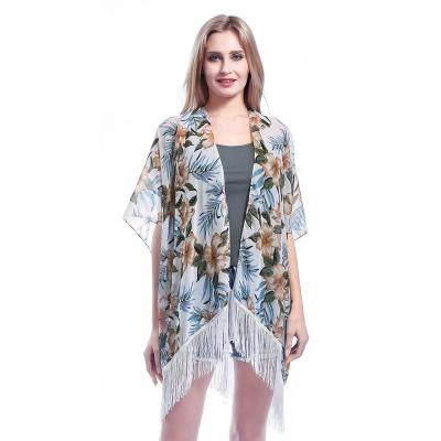 China Beach Soft Ladies Kimono Lestest Casual Chiffon Poncho Cover For Bikini Wholesale for sale