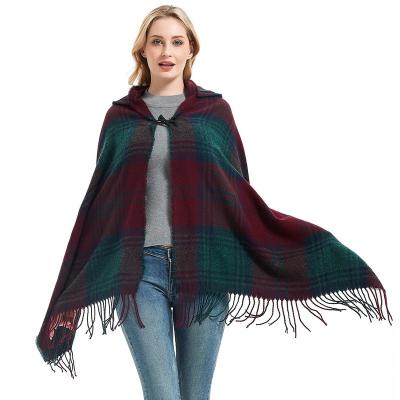 China Soft Hot Selling India Plaid Cape Poncho Print Hooded Covering Ethnic Poncho Woman Shiny Lust for sale