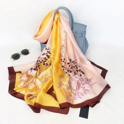 China Luxury African Print Same Feeling Floral Branded Silk Scarves For Women for sale