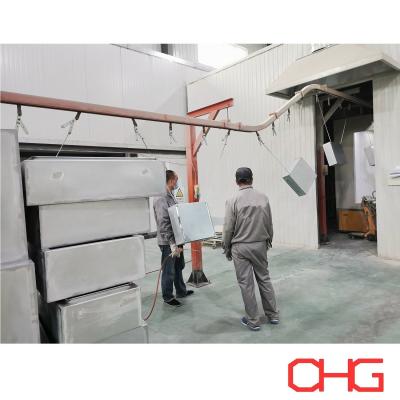 China Powder Coating Line for Electric Control Cabinet Chassis Production PP Spray Booth Automatic Gun Spraying Monorail Conveyor System for sale