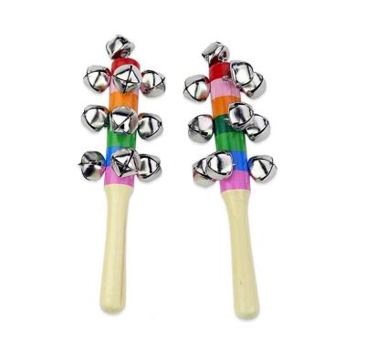 China Wooden Rainbow Baby Stick Handbell Jingle Rattle Handle Jingle Stick Music Toy Kid Model for sale