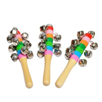 China Rainbow Handle Wooden Bells Christmas Bell Baby Rattle Model Wood for sale