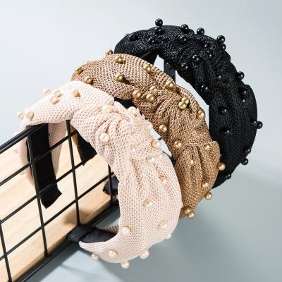 China / Korean version of fashion cloth pearl bow hair circle edge wide headband for sports tie handmade hair accessories for sale