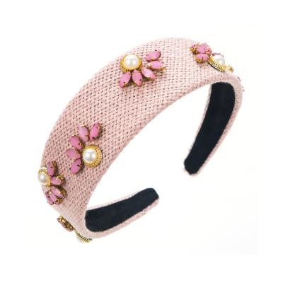 China / Hot Sale Fashion Vintage Jeweled Headband Flowers To Wedding Handmade Wholesale Headband for sale