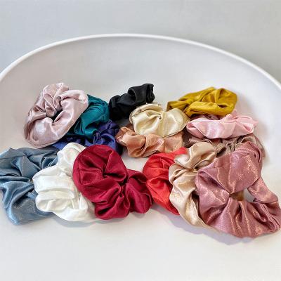 China Wholesale Hair Accessories Elastic Band Head Cloth Scrunchies Colorful Solid Silk Crystal Satin Large Intestine Hairband Decoration for sale