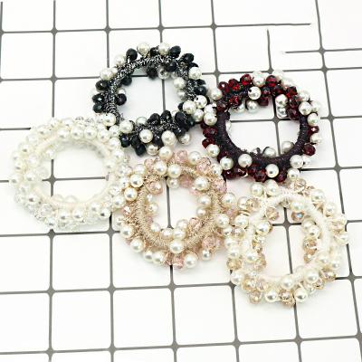 China Luxury Crystal Hair Rope For Women Elegant Wedding Hair Band Ponytail Elastic Rubber Hair Decoration Holders Beads Simple High Elastic Hair Rope for sale