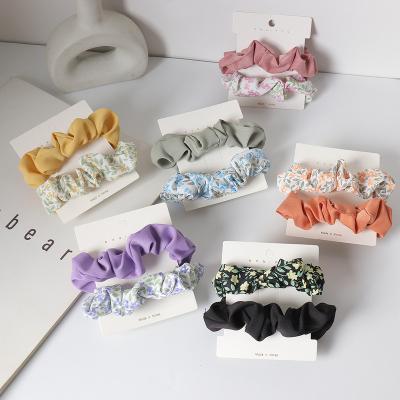 China Wholesale 2pcs/set Cloth Hair Scrunchies Hair Decoration For Women's Hair Elastic Rope Hair Accessories Colorful Bungee Band Girl Tops for sale