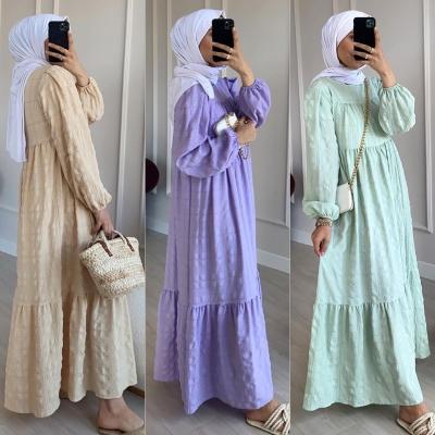 China Breathable Arabic Loose Satin Design Long Robe Dubai O Neck Prayer Fashion Islamic Muslim Dress for sale